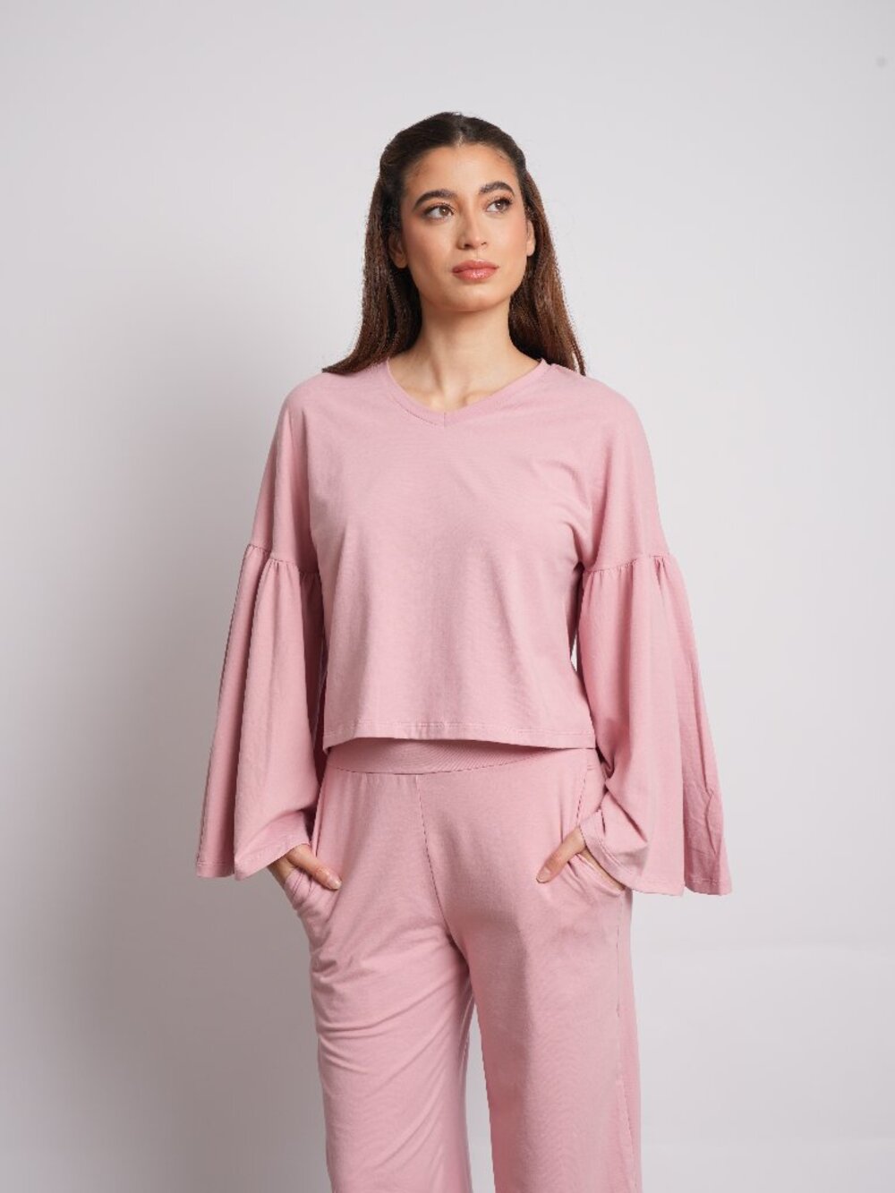 Soft Cotton Butterfly Sleeve Top: Pink